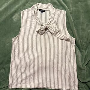 Modern Works Striped Tie-Neck Sleeveless Blouse (Size L)